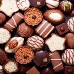 mix of chocolate candies, top view